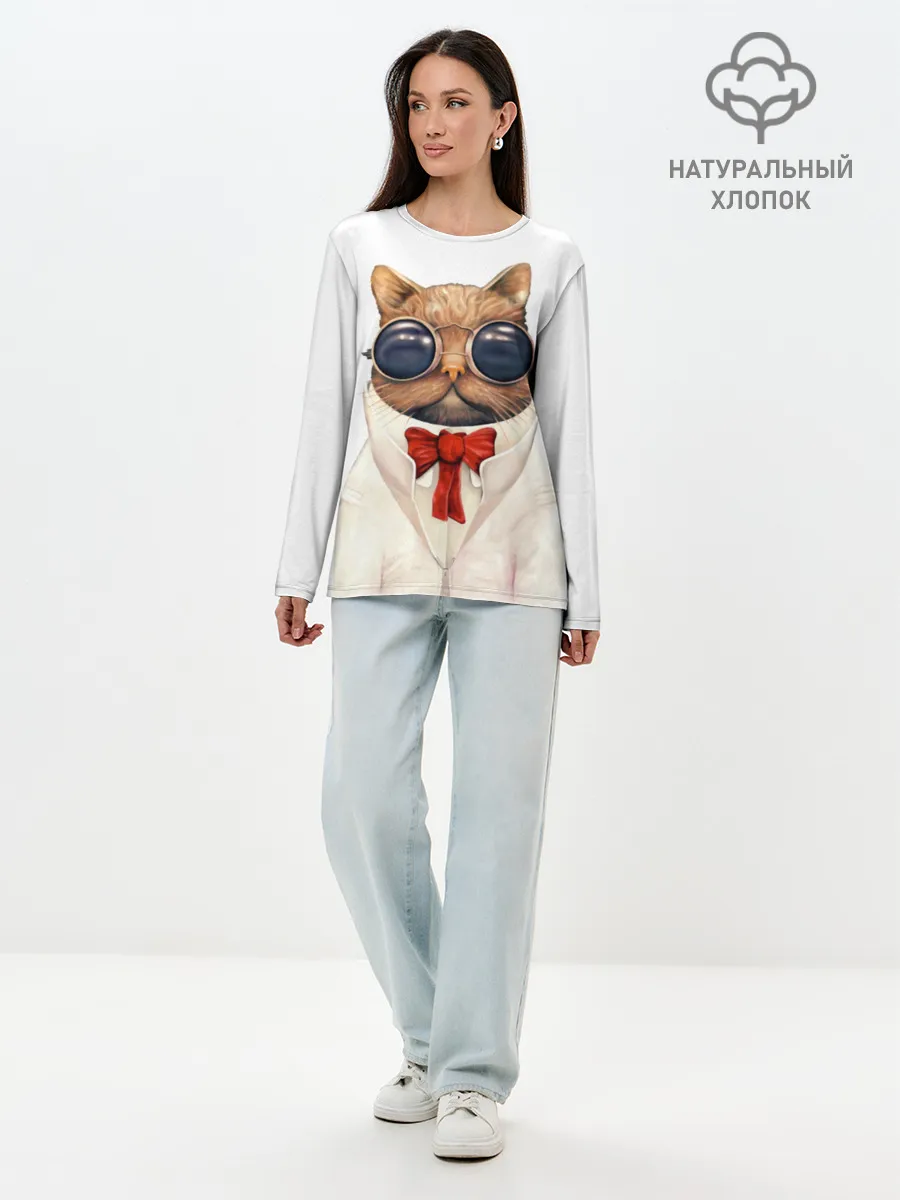 Лонгслив женский. Хлопок / Кот