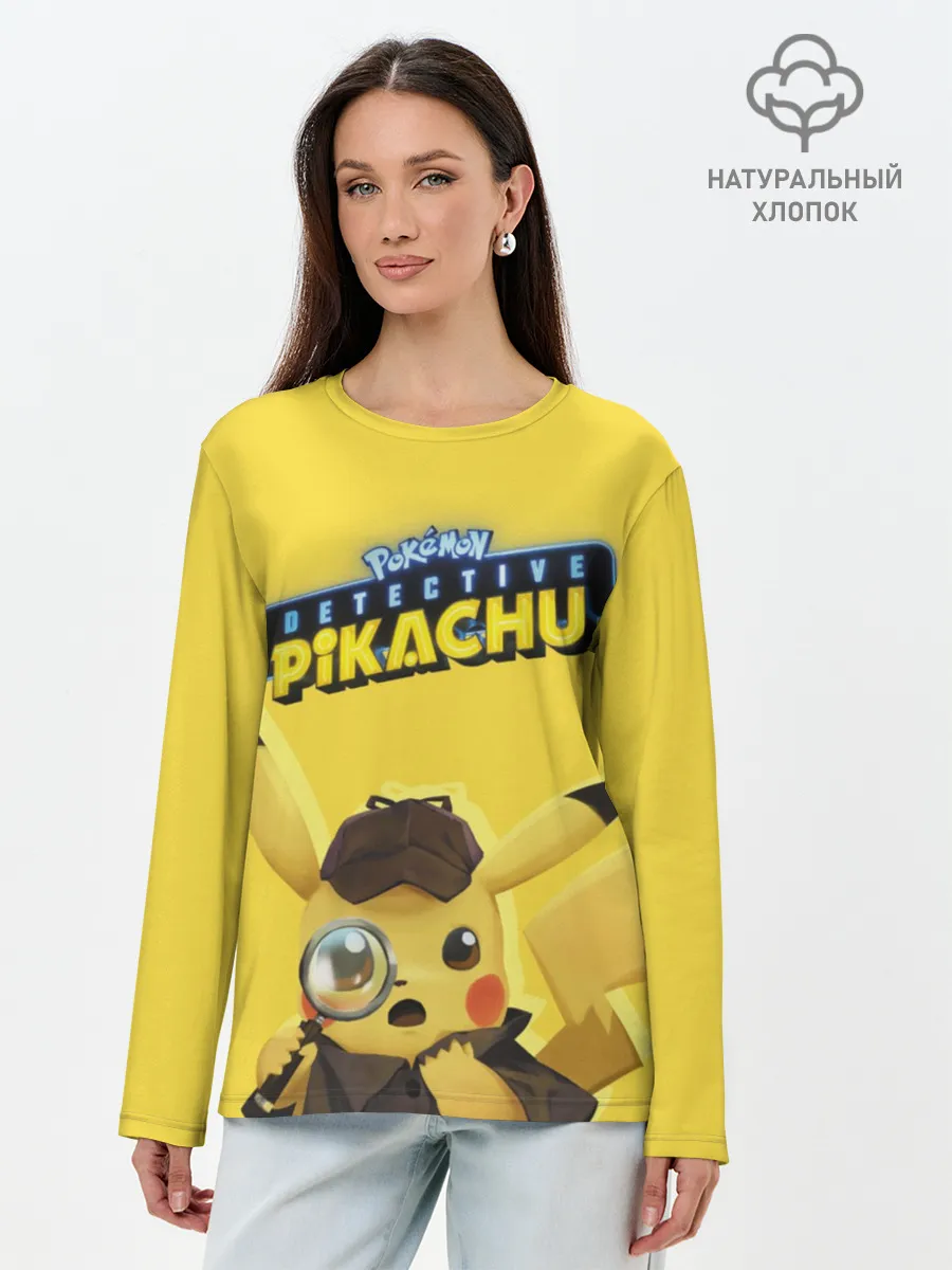 Лонгслив женский. Хлопок / Детектив Пикачу