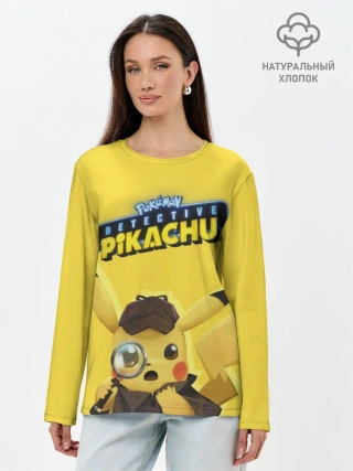 Лонгслив женский. Хлопок / Детектив Пикачу