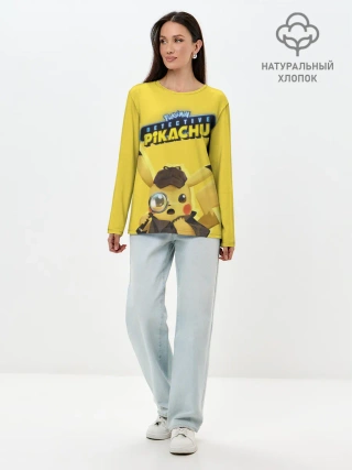 Лонгслив женский. Хлопок / Детектив Пикачу