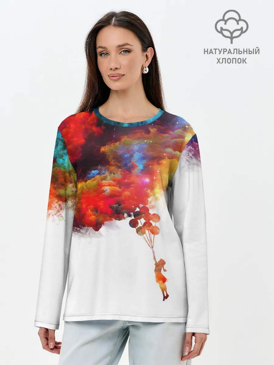 Лонгслив женский. Хлопок / Девочка с шарами