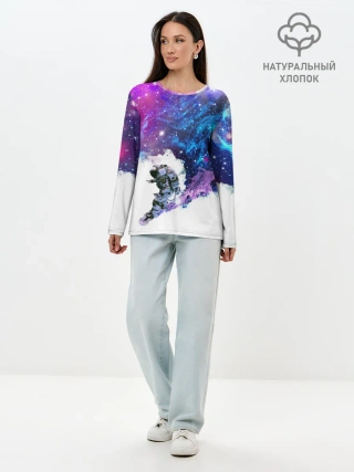 Лонгслив женский. Хлопок / Космический сноуборд