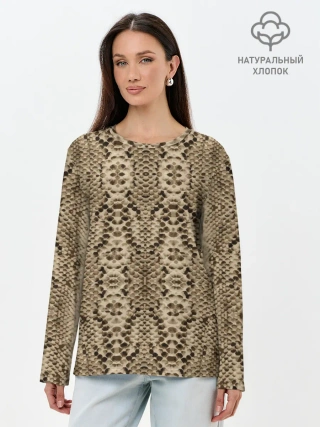 Лонгслив женский. Хлопок / Кожа питона
