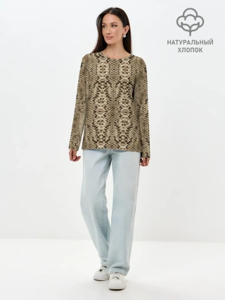 Лонгслив женский. Хлопок / Кожа питона