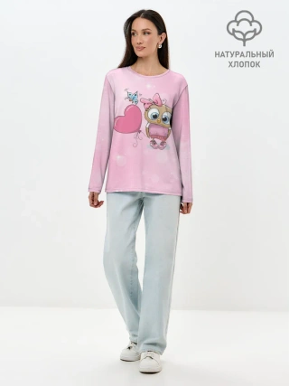 Лонгслив женский. Хлопок / Совушка с шариком