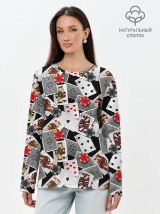 Лонгслив женский. Хлопок / Игральные карты