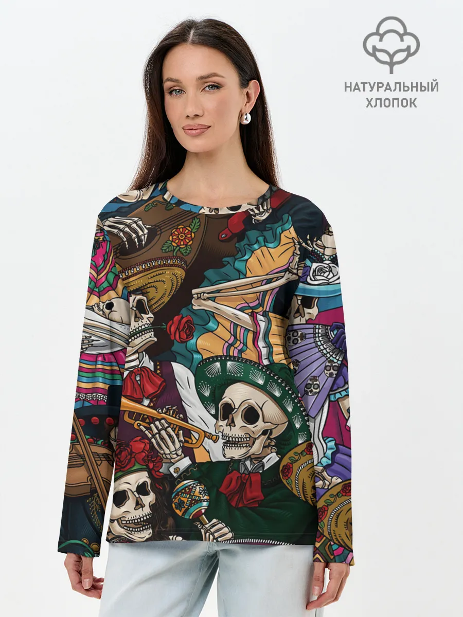 Лонгслив женский. Хлопок / Мексиканская Вечеринка