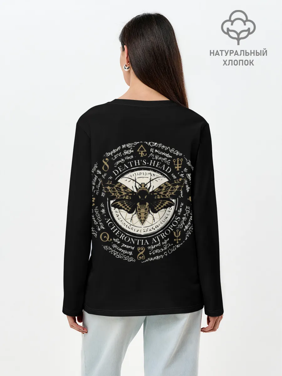Лонгслив женский. Хлопок / Бабочка Мертвая голова
