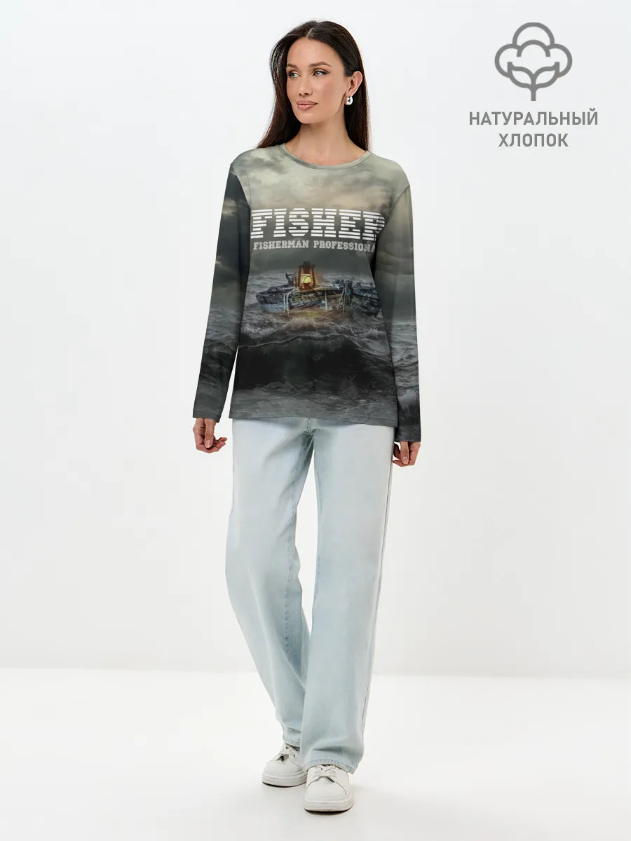 Лонгслив женский. Хлопок / Профессиональный рыбак