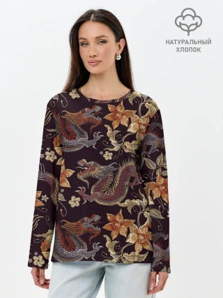 Лонгслив женский. Хлопок / Японские драконы