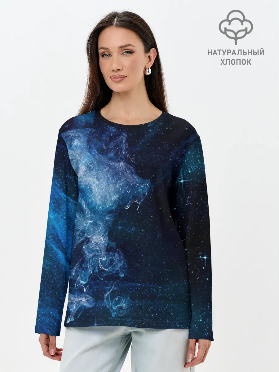 Лонгслив женский. Хлопок / Синий космос