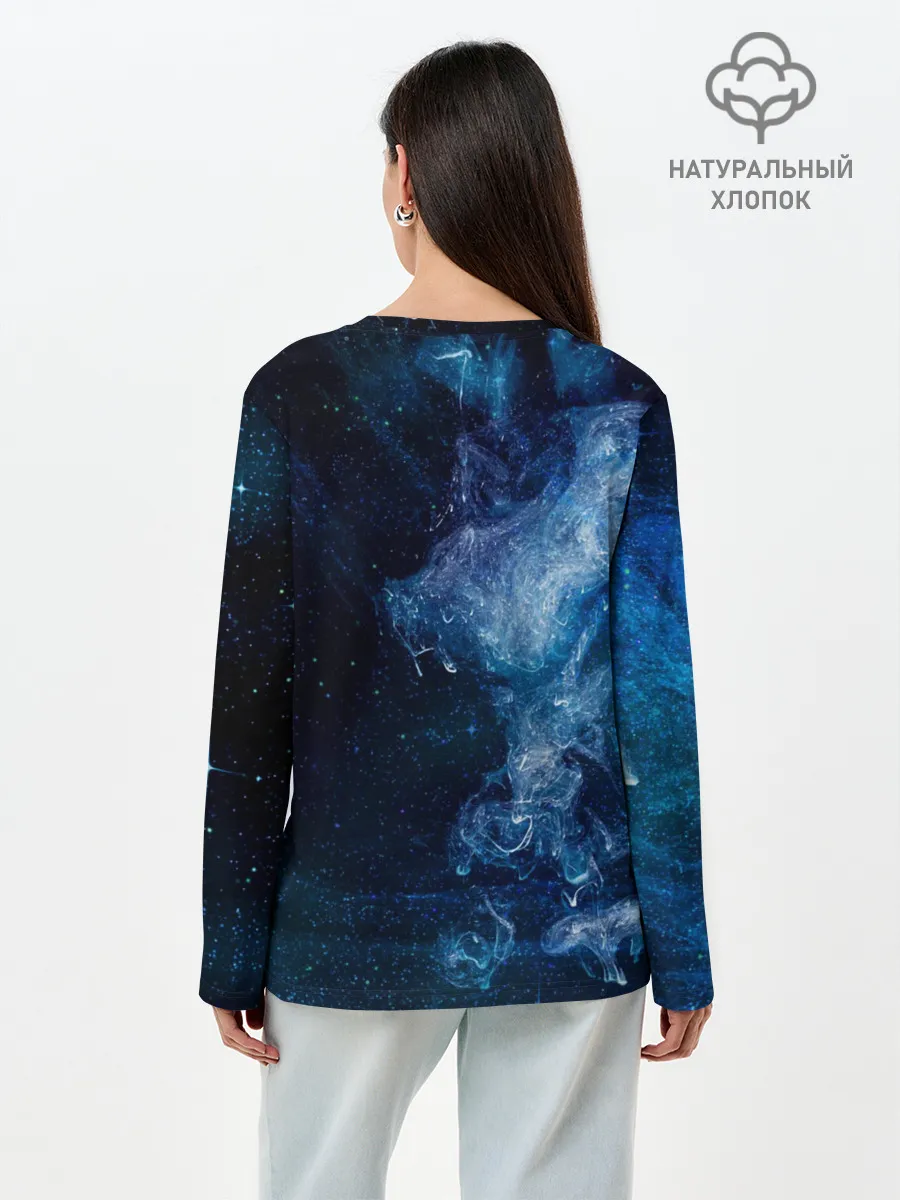Лонгслив женский. Хлопок / Синий космос