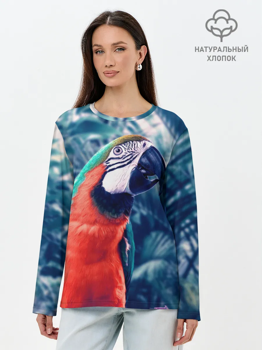 Лонгслив женский. Хлопок / Попугай