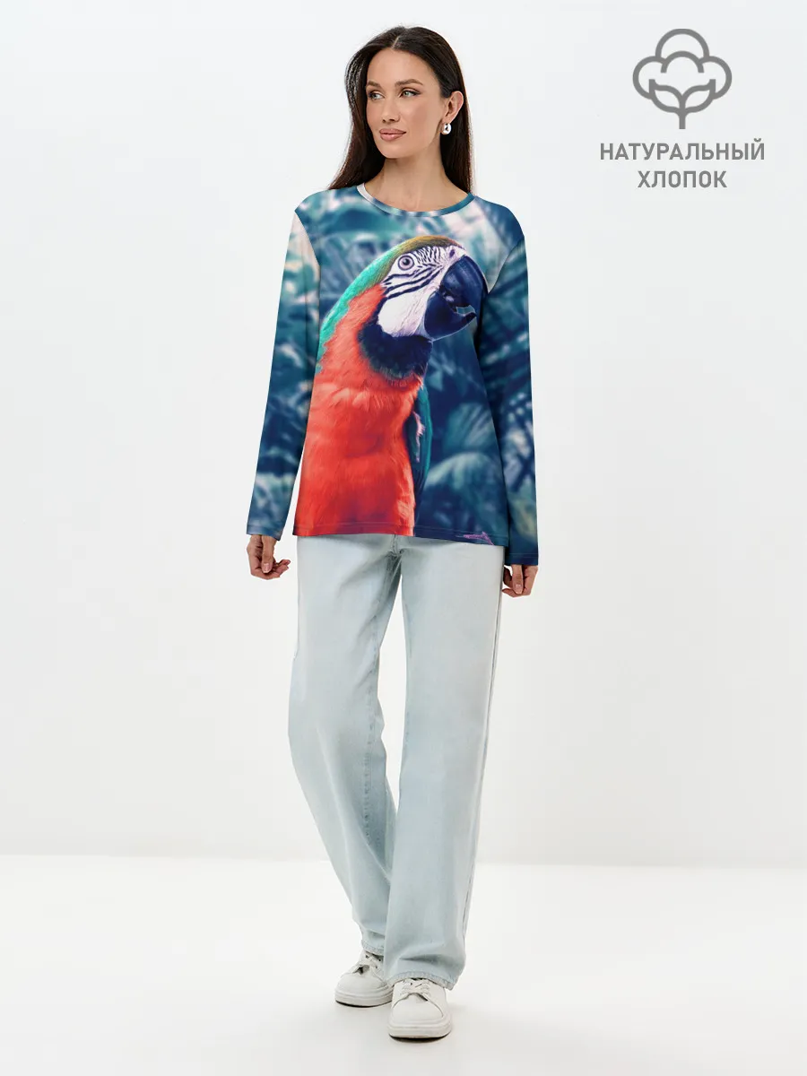 Лонгслив женский. Хлопок / Попугай