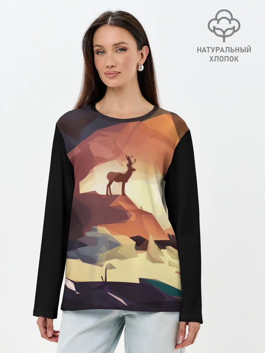 Лонгслив женский. Хлопок / Абстрактный олень