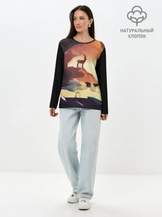 Лонгслив женский. Хлопок / Абстрактный олень