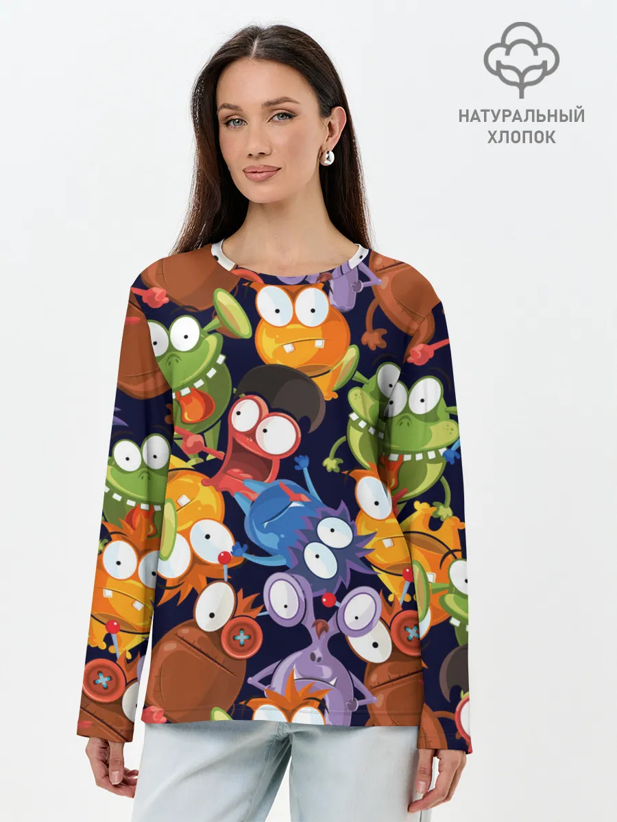 Лонгслив женский. Хлопок / Пучеглазые монстры