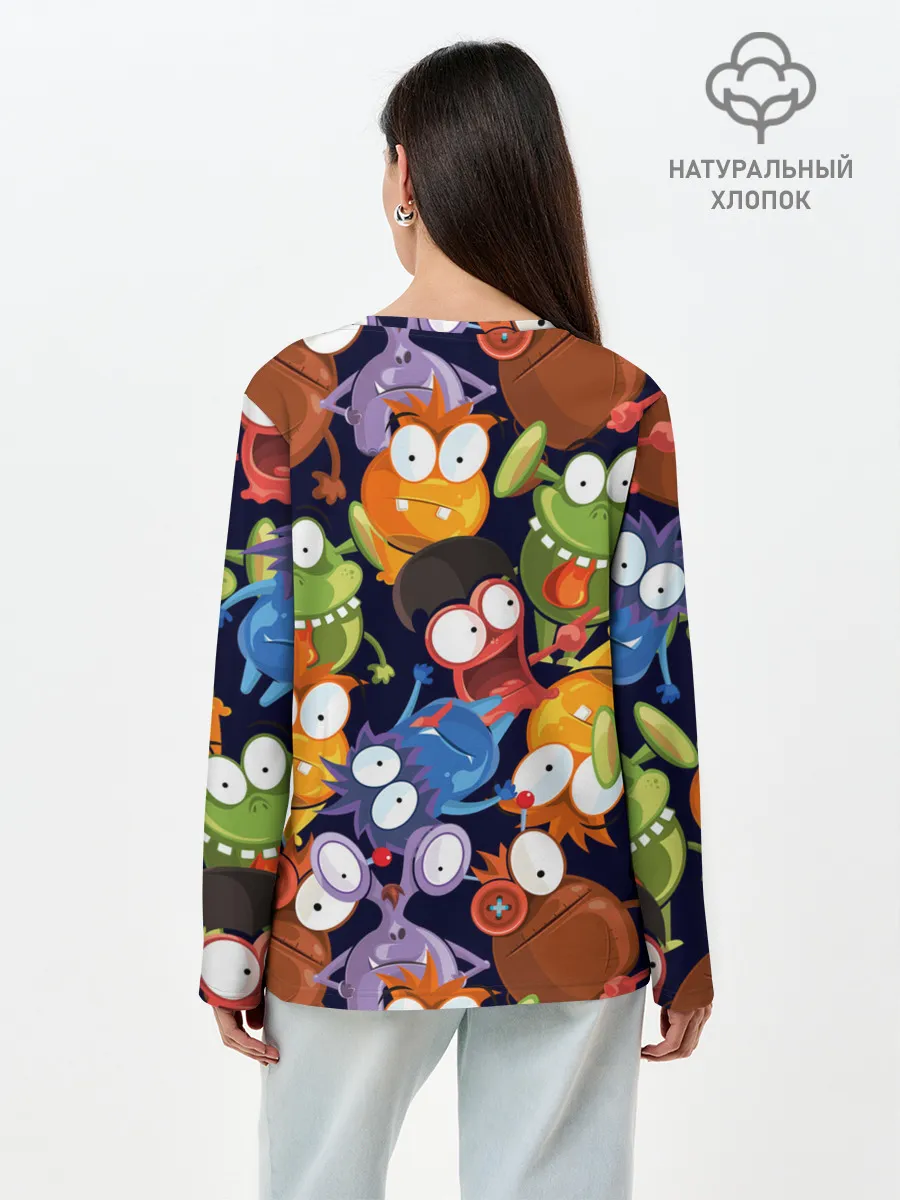 Лонгслив женский. Хлопок / Пучеглазые монстры