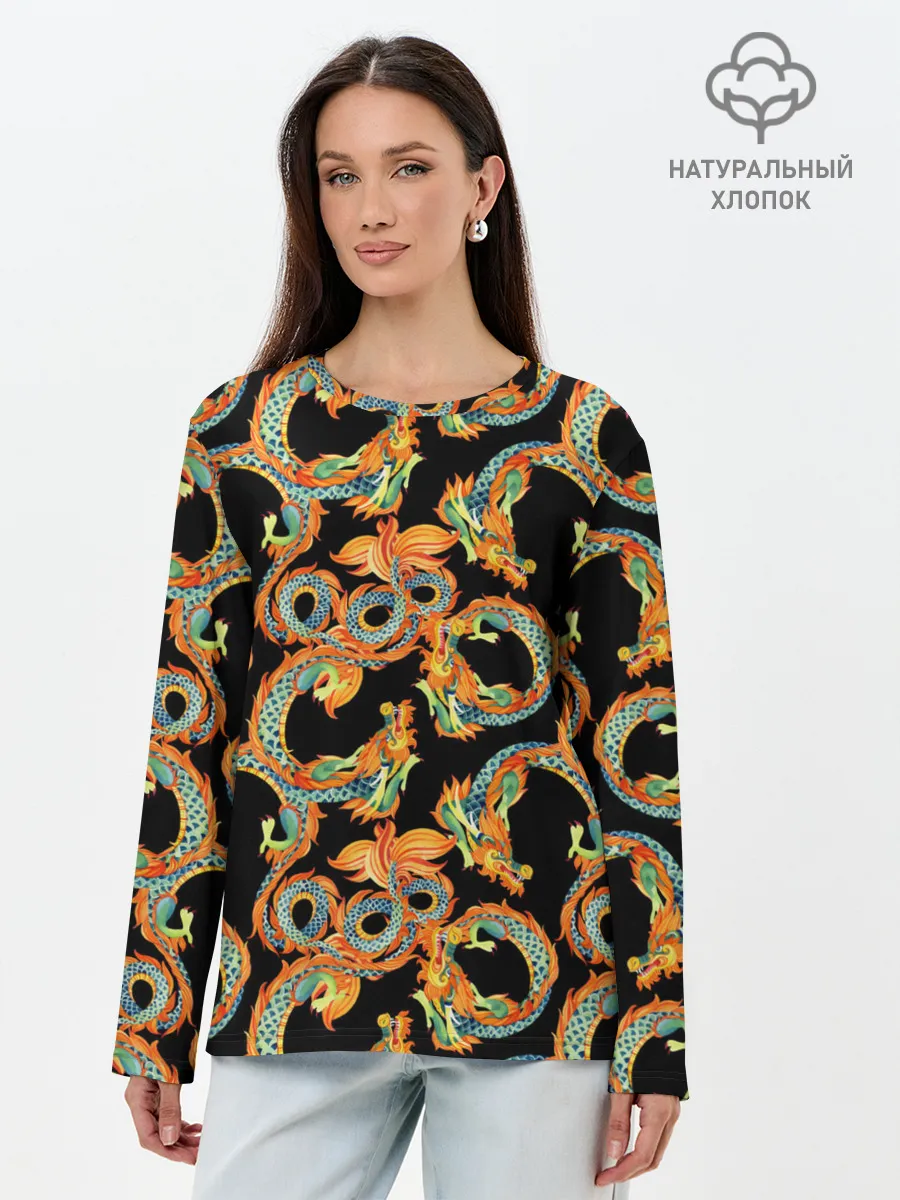Лонгслив женский. Хлопок / Драконы