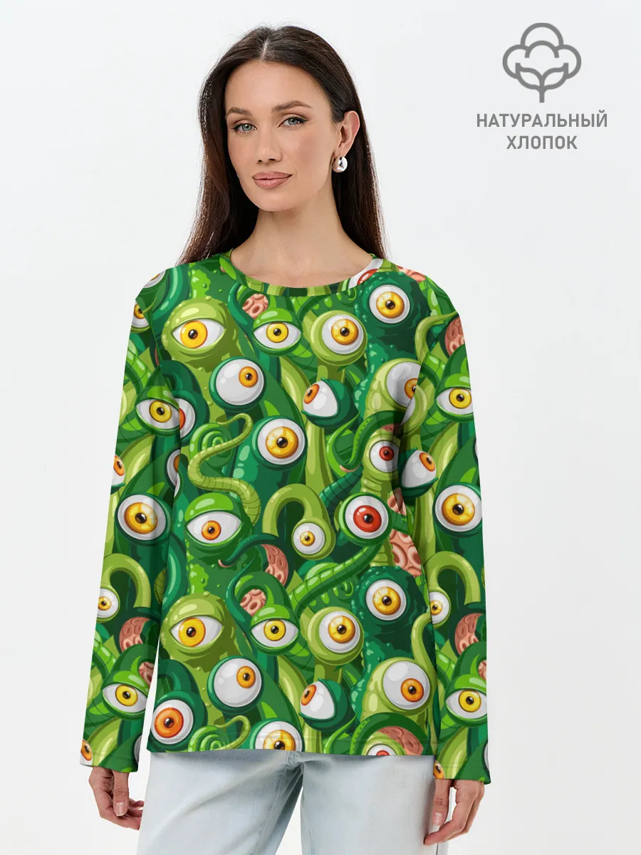 Лонгслив женский. Хлопок / Щупальца с глазами