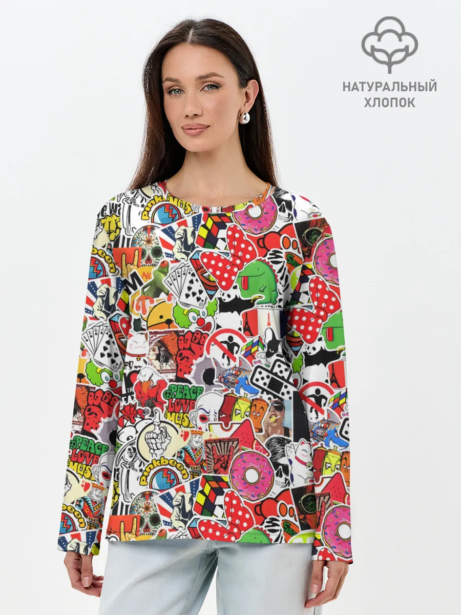Лонгслив женский. Хлопок / Sticker Bombing