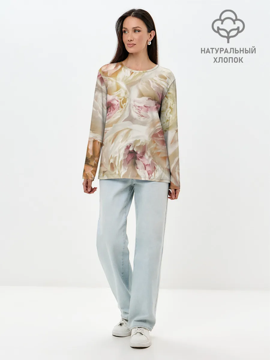 Лонгслив женский. Хлопок / Нежные Пионы