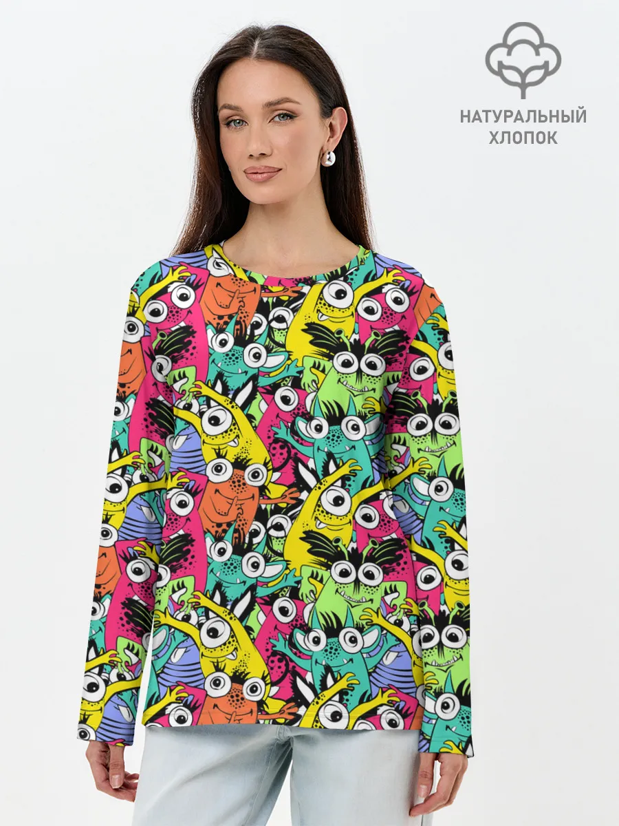 Лонгслив женский. Хлопок / Весёлые монстры