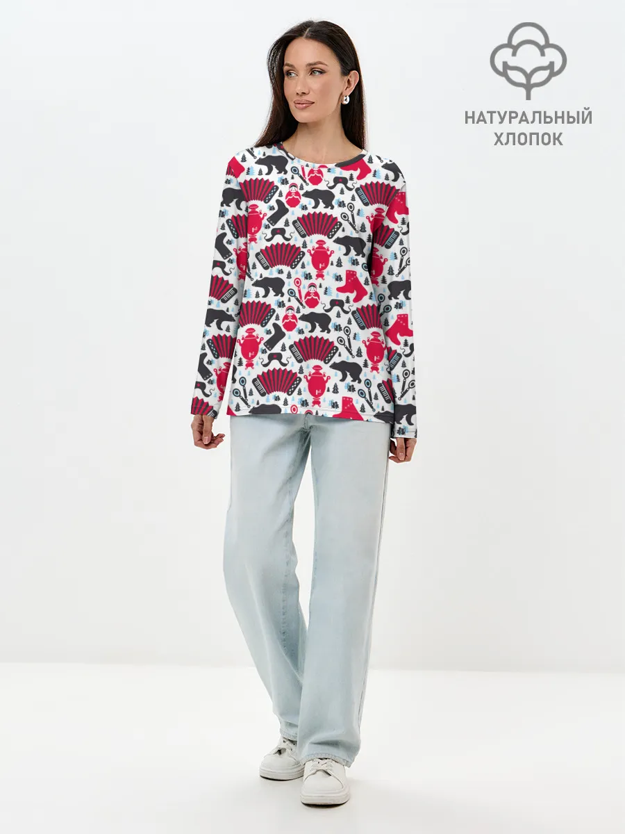 Лонгслив женский. Хлопок / Русский орнамент