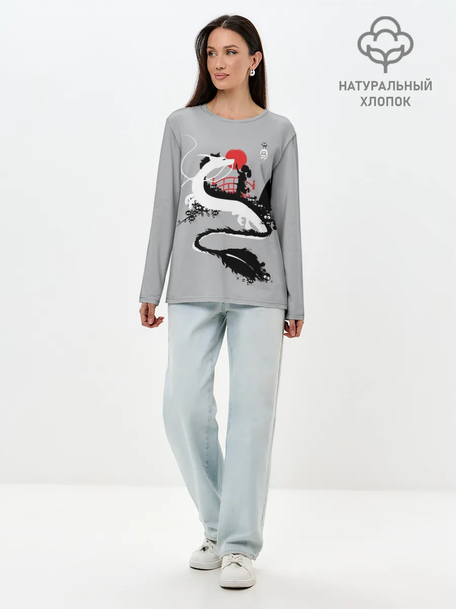 Лонгслив женский. Хлопок / Тихиро гладит Хаку