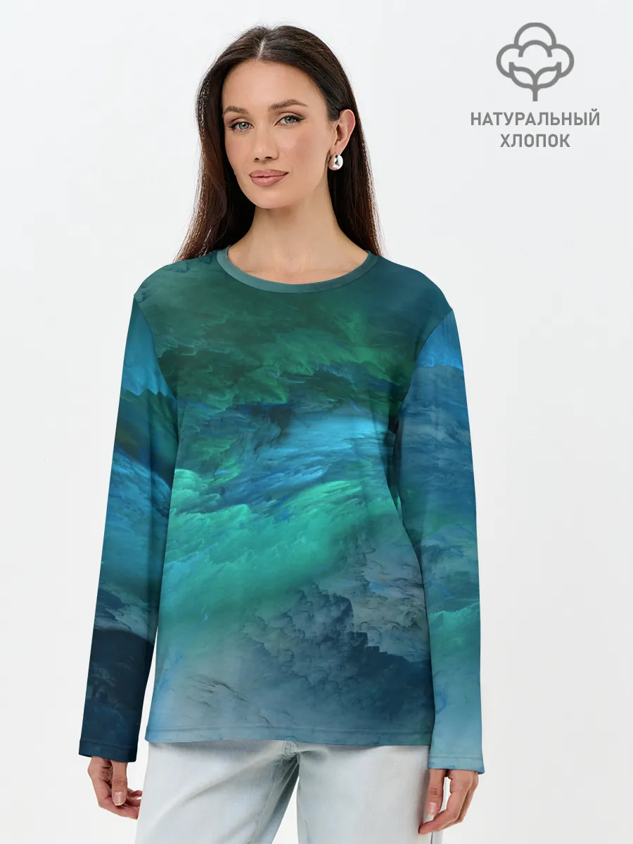 Лонгслив женский. Хлопок / Изумрудные Облака