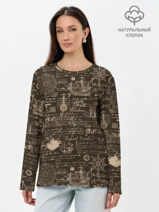 Лонгслив женский. Хлопок / Старая рукопись путешественник