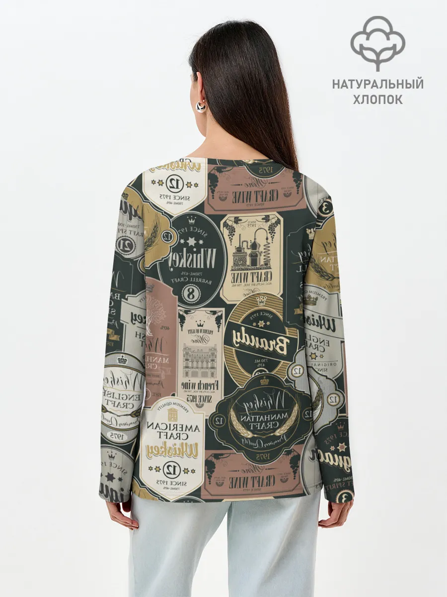 Лонгслив женский. Хлопок / Этикетки мира Виски