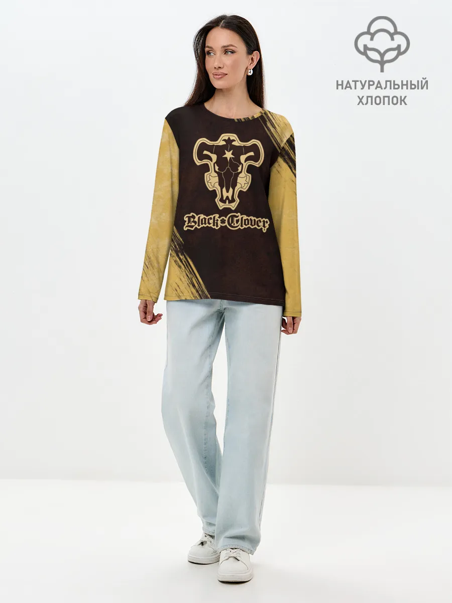 Лонгслив женский. Хлопок / Черный Клевер