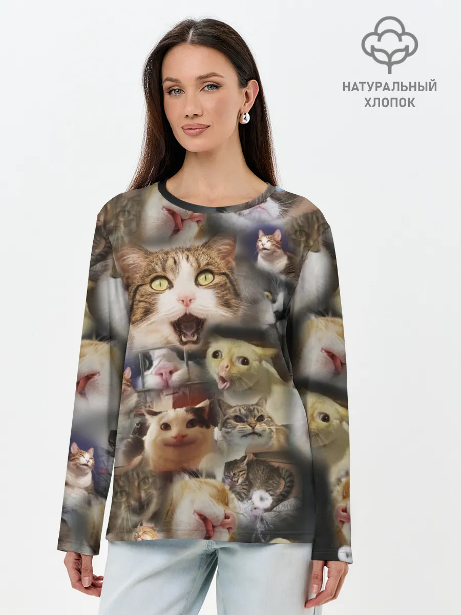 Лонгслив женский. Хлопок / Те самые коты