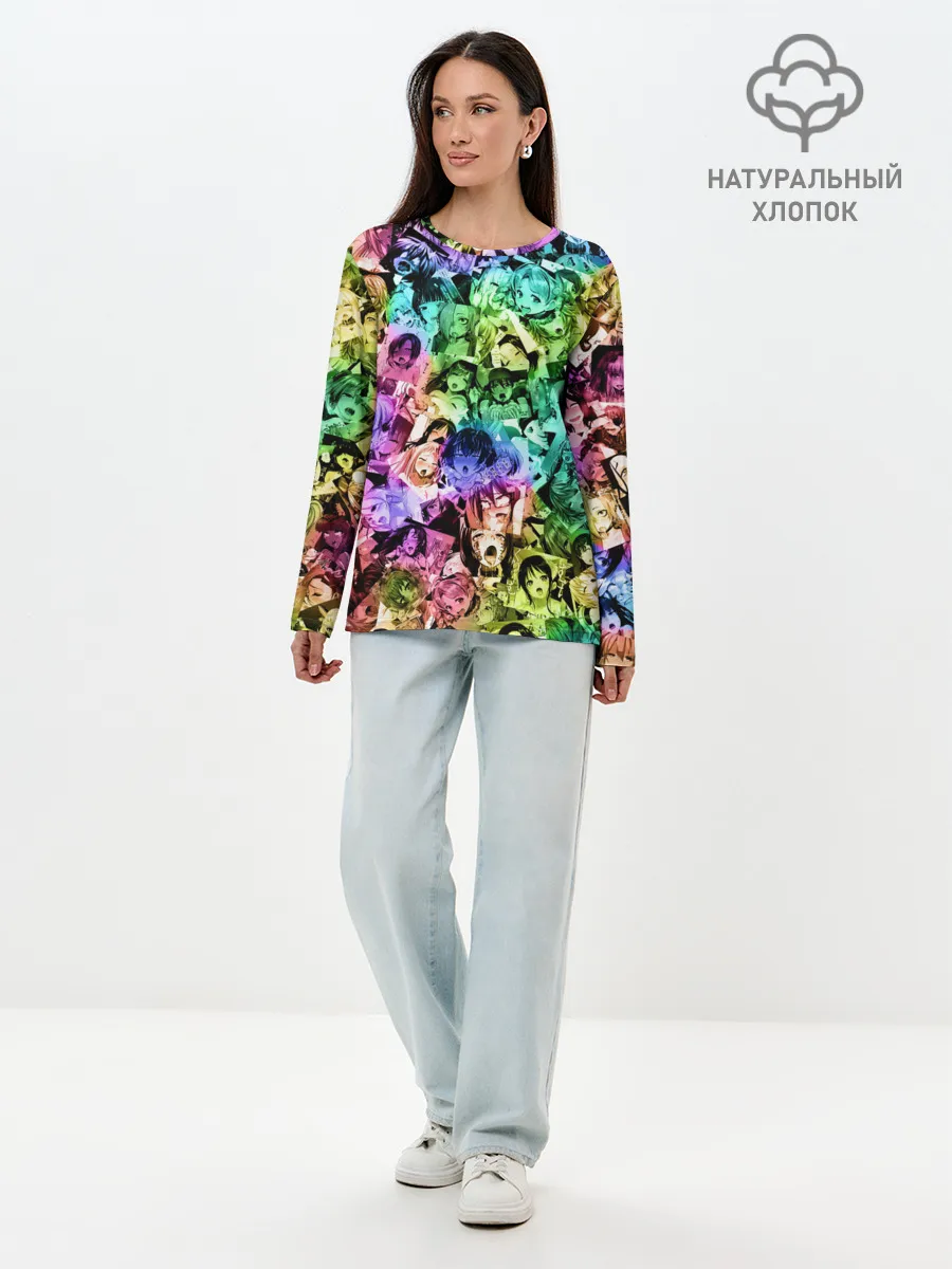 Лонгслив женский. Хлопок / Радуга ахегао
