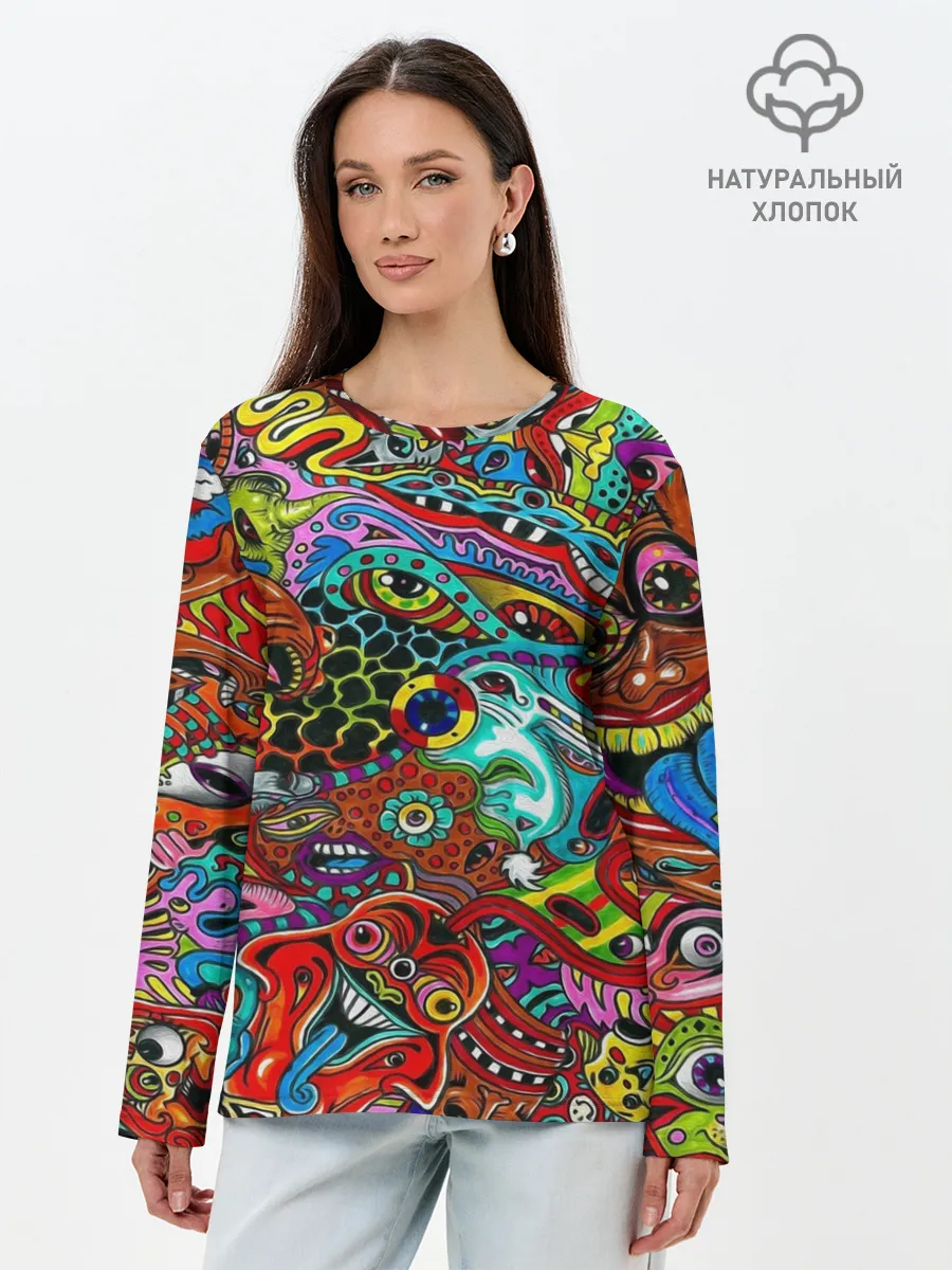 Лонгслив женский. Хлопок / Психоделика