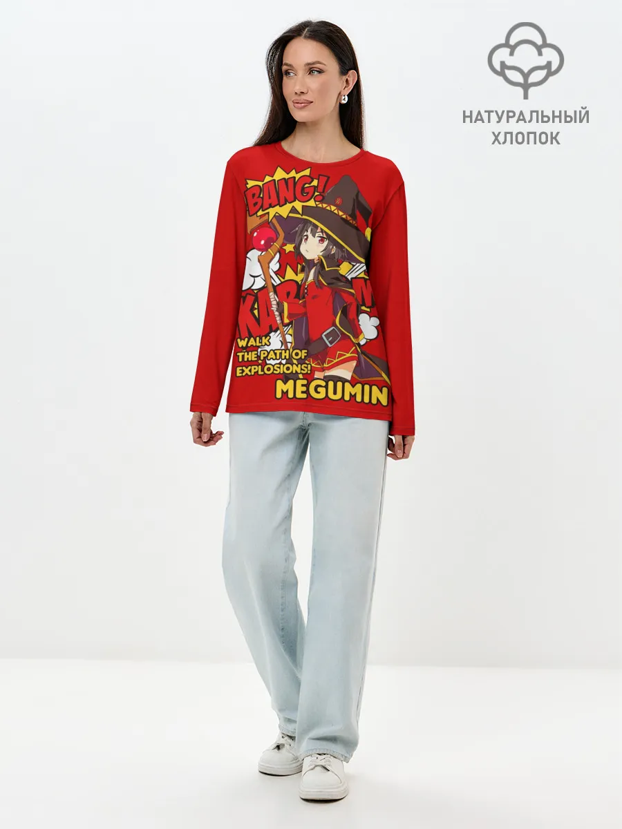 Лонгслив женский. Хлопок / KonoSuba. Мегумин текст