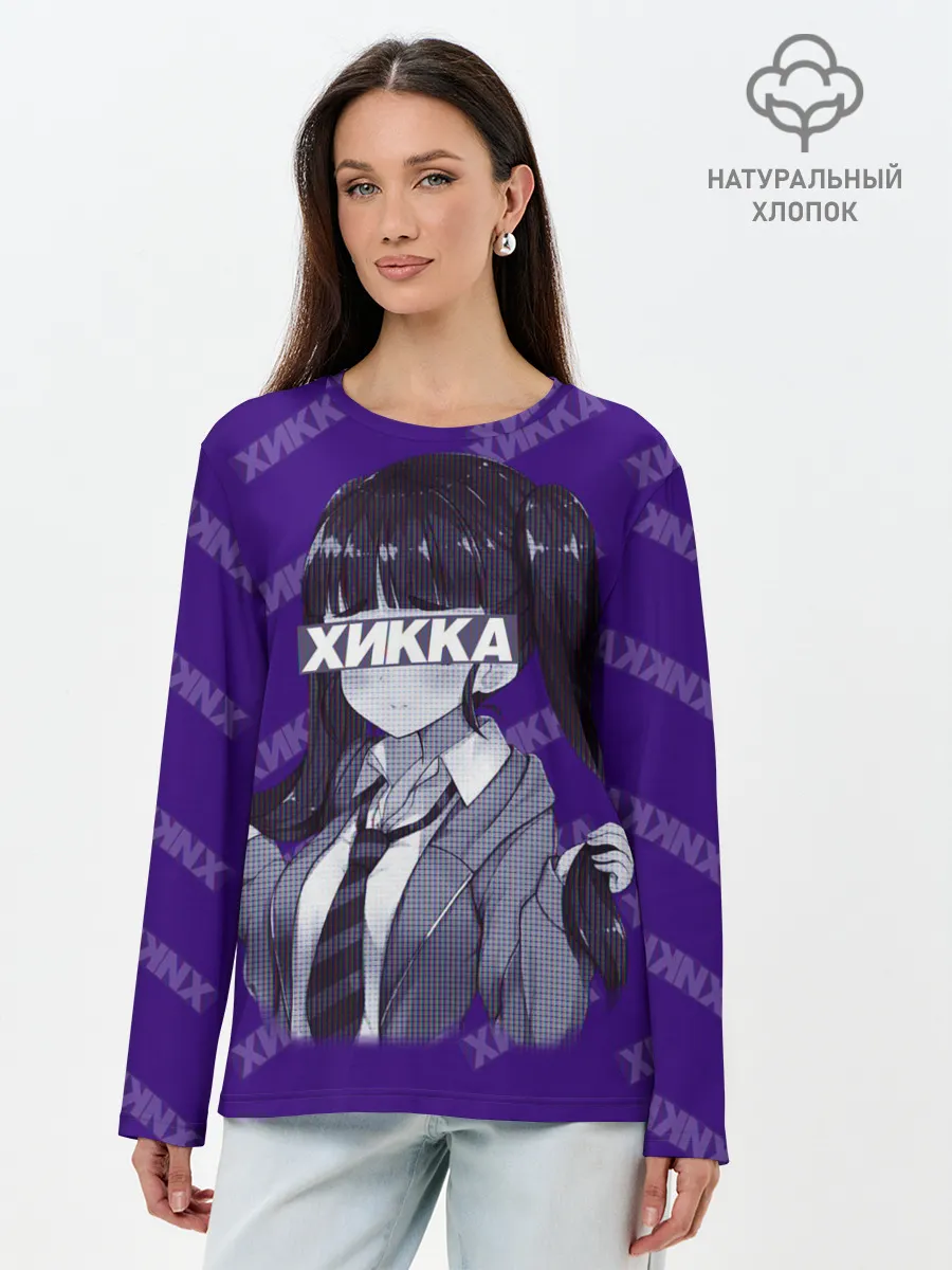 Лонгслив женский. Хлопок / Аниме-тян и Хикка на глазах