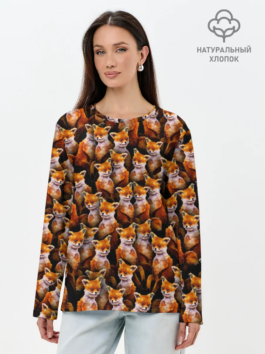Лонгслив женский. Хлопок / Упоротые лисы