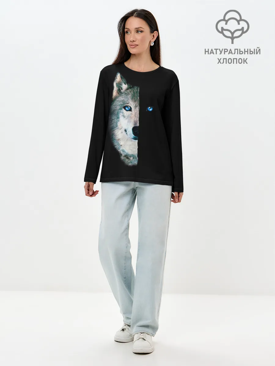 Лонгслив женский. Хлопок / Волк