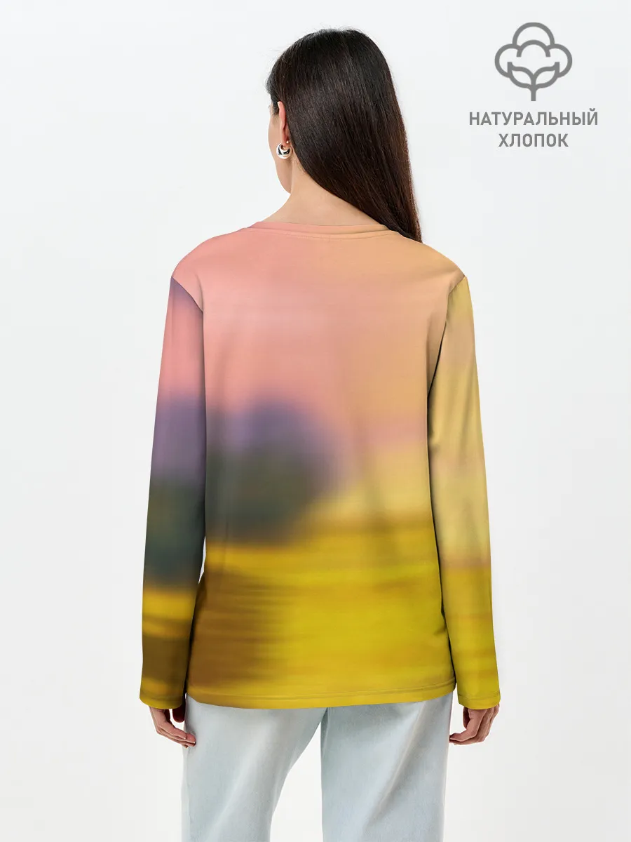 Лонгслив женский. Хлопок / Дракончик на берегу озера