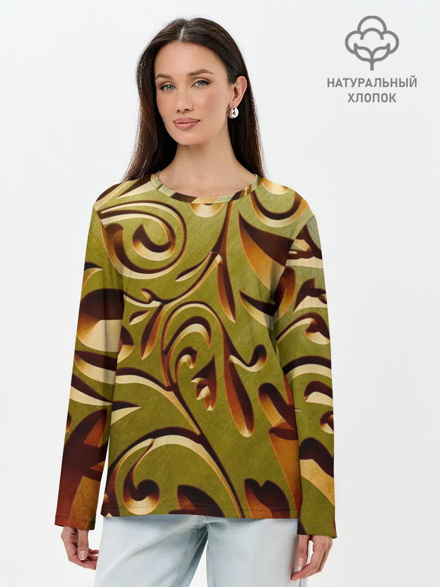 Лонгслив женский. Хлопок / Вырез по дереву