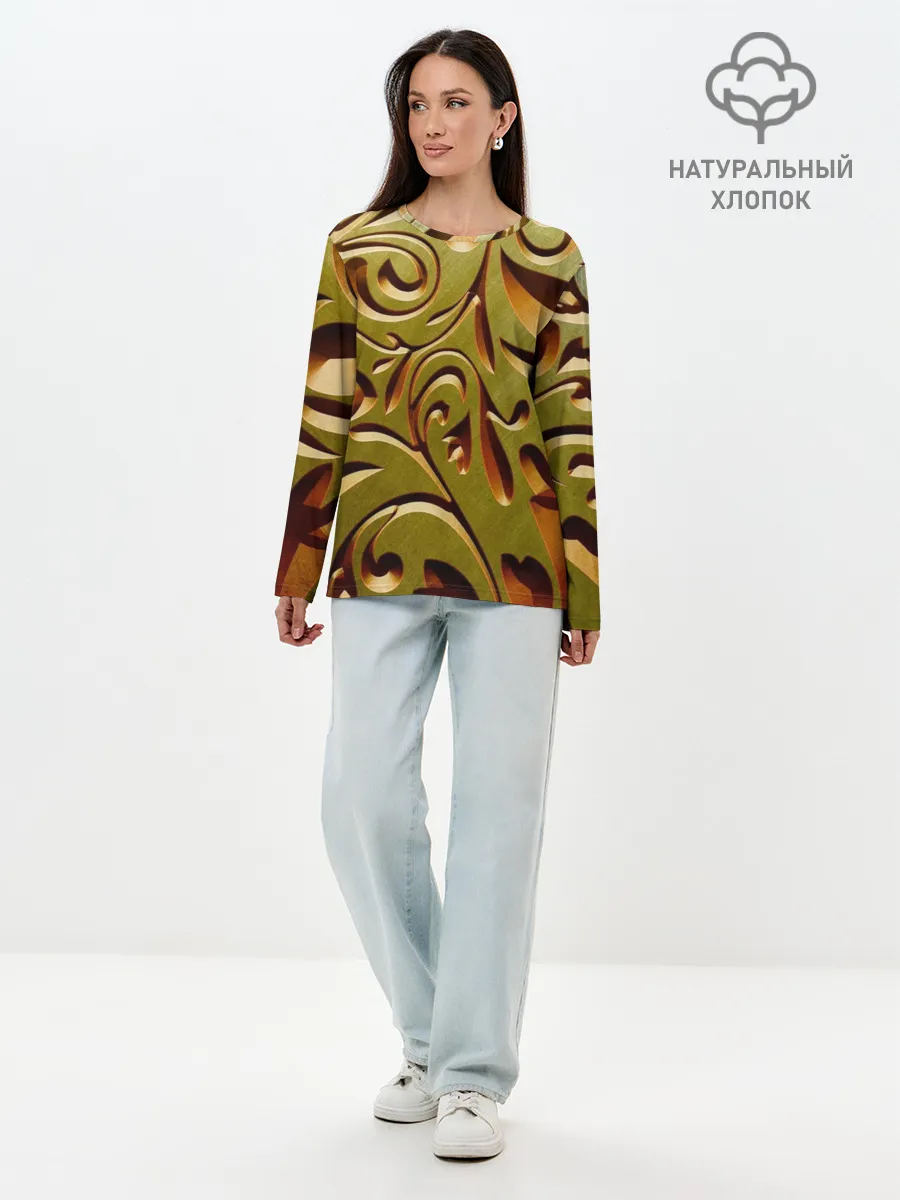 Лонгслив женский. Хлопок / Вырез по дереву