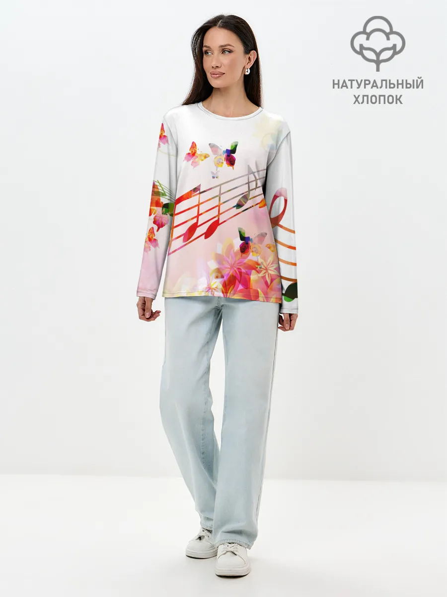 Лонгслив женский. Хлопок / Ноты весна