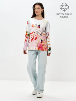 Лонгслив женский. Хлопок / Ноты весна