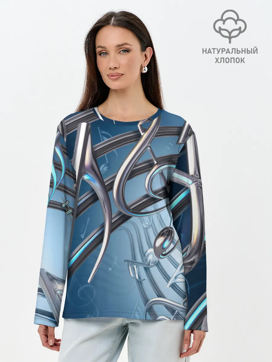 Лонгслив женский. Хлопок / Металлические ноты