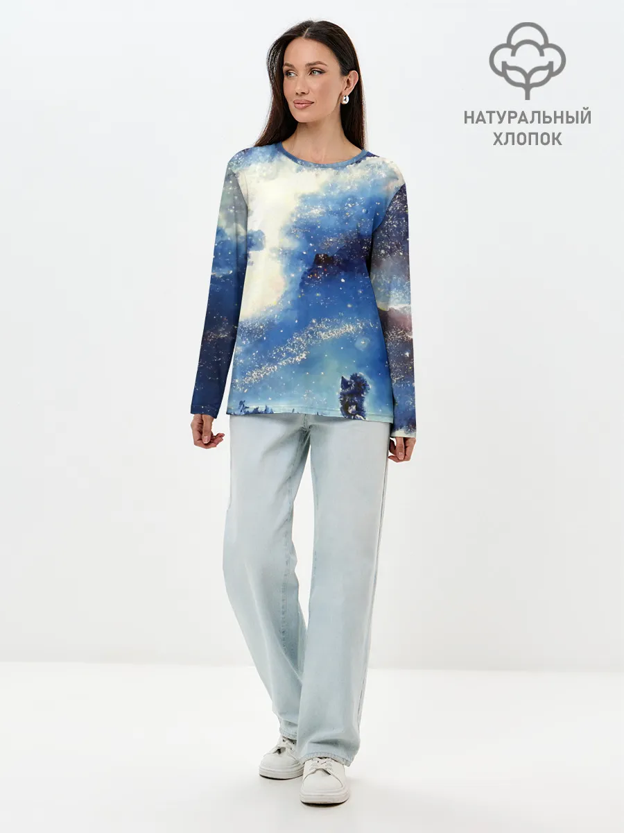 Лонгслив женский. Хлопок / Ёжик в космосе
