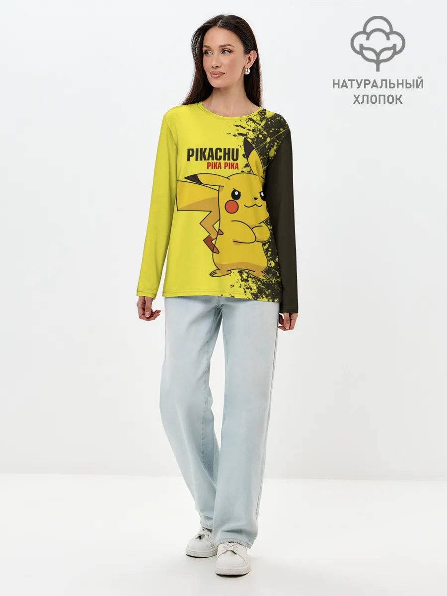 Лонгслив женский. Хлопок / Pikachu Pika Pika