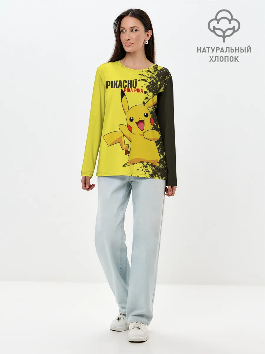 Лонгслив женский. Хлопок / Pikachu Pika Pika