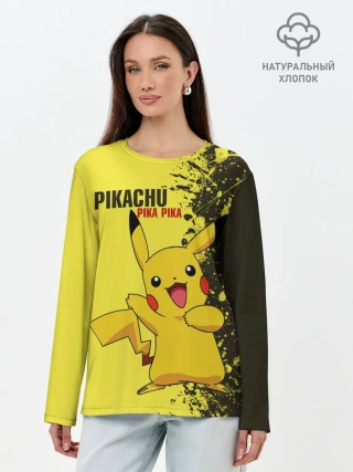 Лонгслив женский. Хлопок / Pikachu Pika Pika
